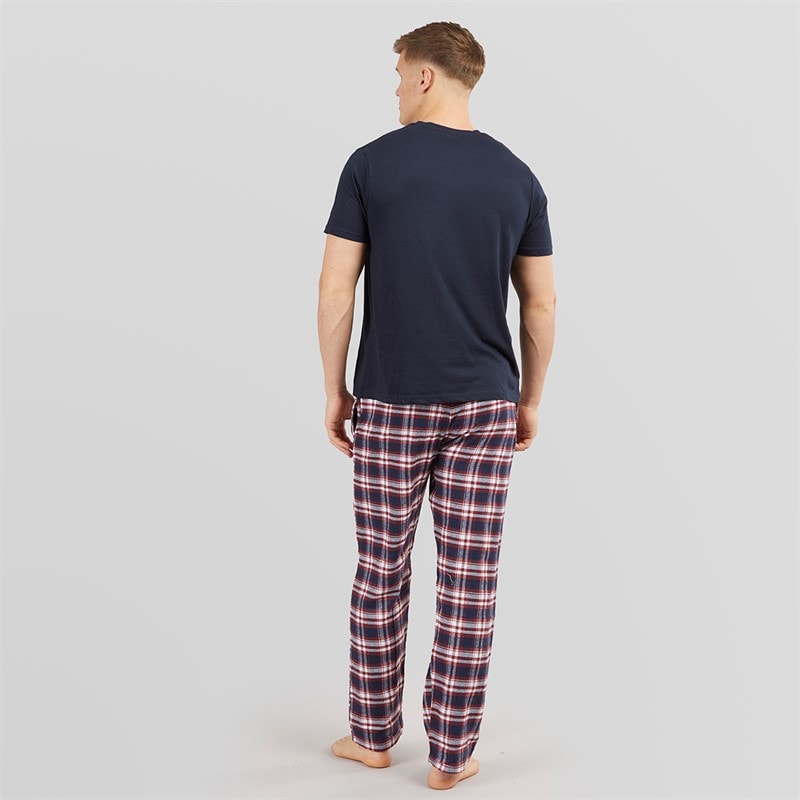 Brave Soul Mens Lager Nightwear Set Navy/Wine Navy Check - Image 2