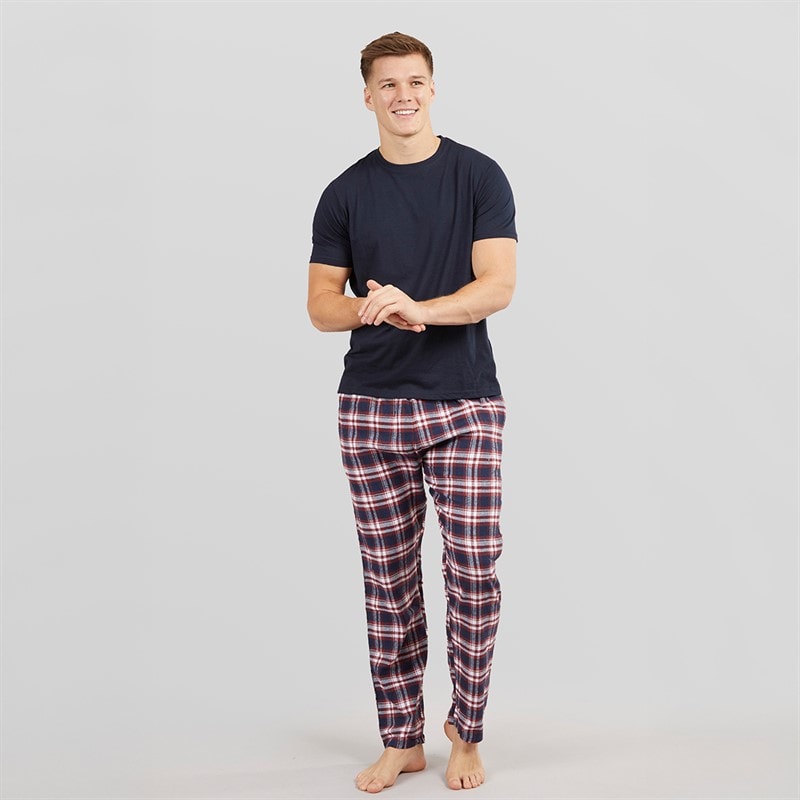 Brave Soul Mens Lager Nightwear Set Navy/Wine Navy Check - Image 4