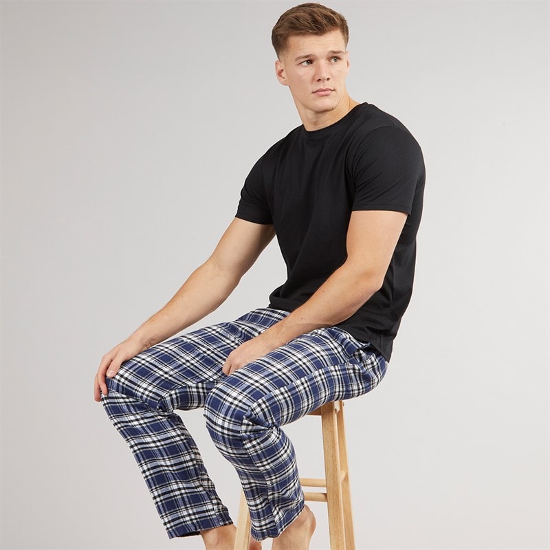 Brave Soul Mens Lager Nightwear Set Black/Black Navy Check