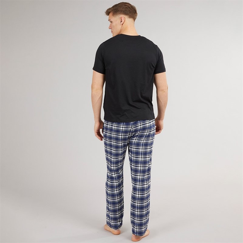 Brave Soul Mens Lager Nightwear Set Black/Black Navy Check - Image 2