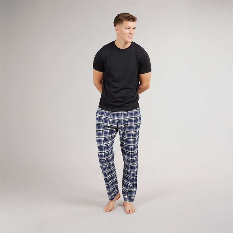 Brave Soul Mens Lager Nightwear Set Black/Black Navy Check - Image 4