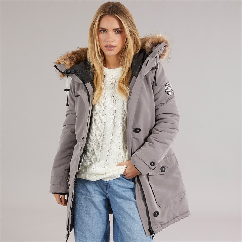 Brave Soul Womens Jacobs Faux Fur Parka Coat Grey