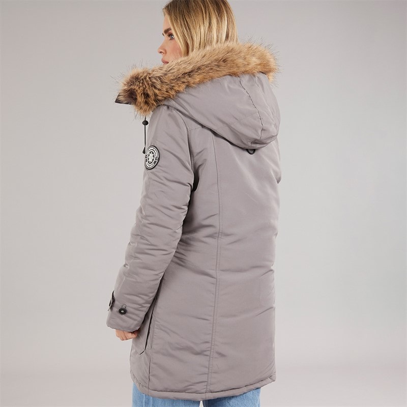 Brave Soul Womens Jacobs Faux Fur Parka Coat Grey - Image 2