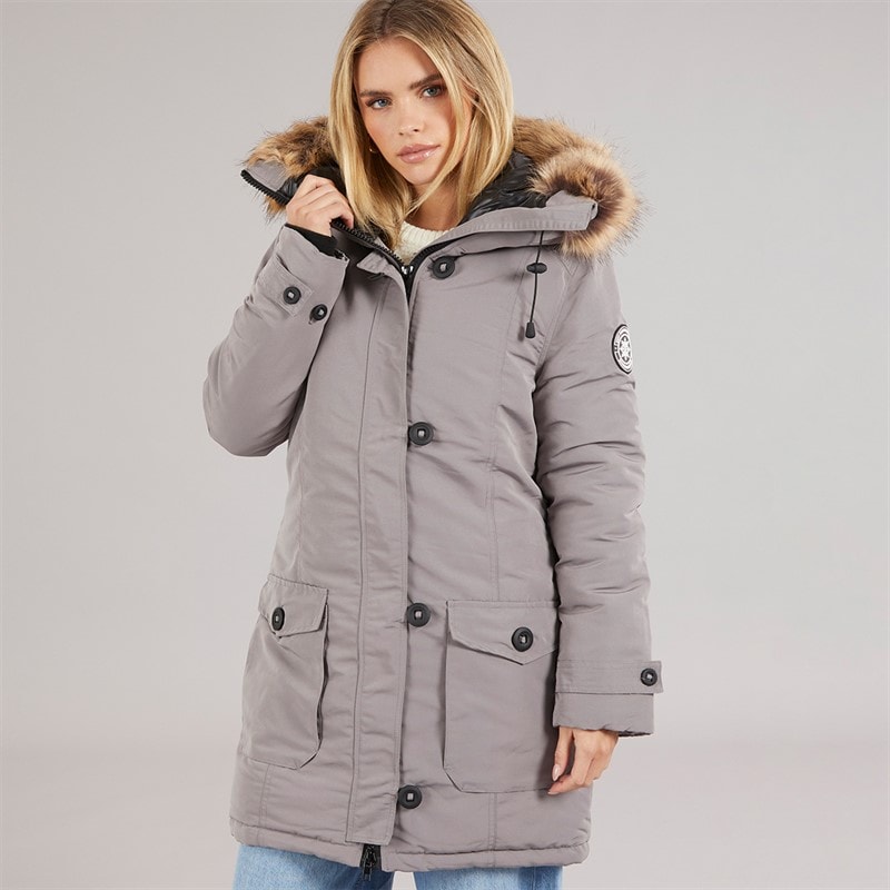 Brave Soul Womens Jacobs Faux Fur Parka Coat Grey - Image 3