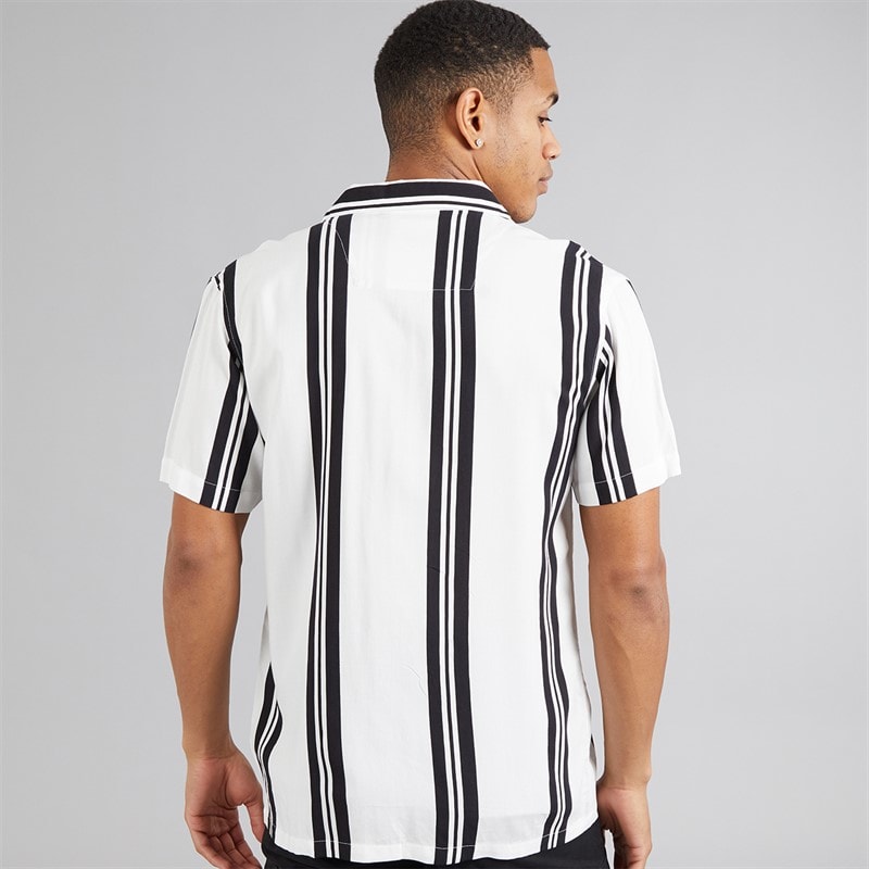 Brave Soul Mens Rhone Short Sleeve Shirt Optic White/Black Print - Image 2