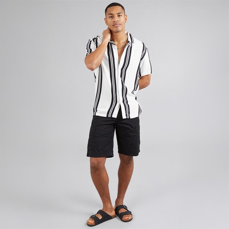 Brave Soul Mens Rhone Short Sleeve Shirt Optic White/Black Print - Image 3