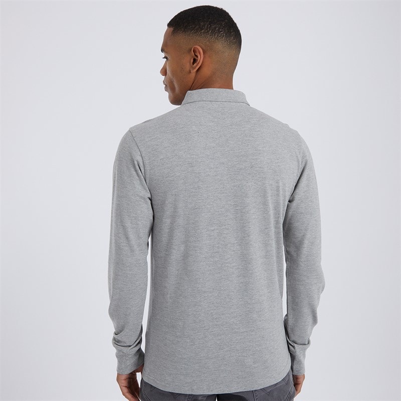 Brave Soul Mens General Long Sleeve Polo Shirt Top Light Grey Marl - Image 2