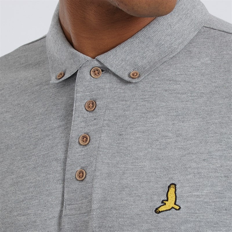 Brave Soul Mens General Long Sleeve Polo Shirt Top Light Grey Marl - Image 3