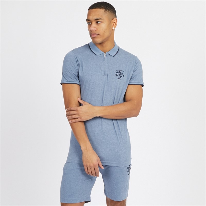 Brave Soul Mens Vernon Polo Shirt & Shorts Set Blue Marl - Image 1