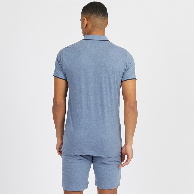 Brave Soul Mens Vernon Polo Shirt & Shorts Set Blue Marl - Image 2