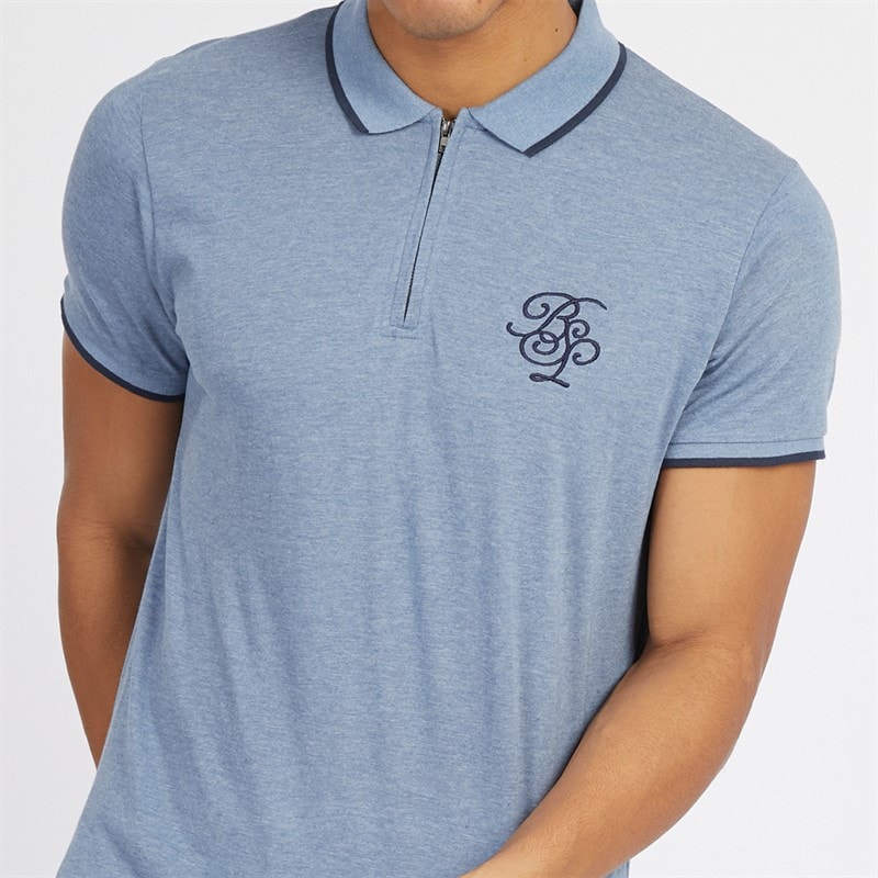 Brave Soul Mens Vernon Polo Shirt & Shorts Set Blue Marl - Image 3