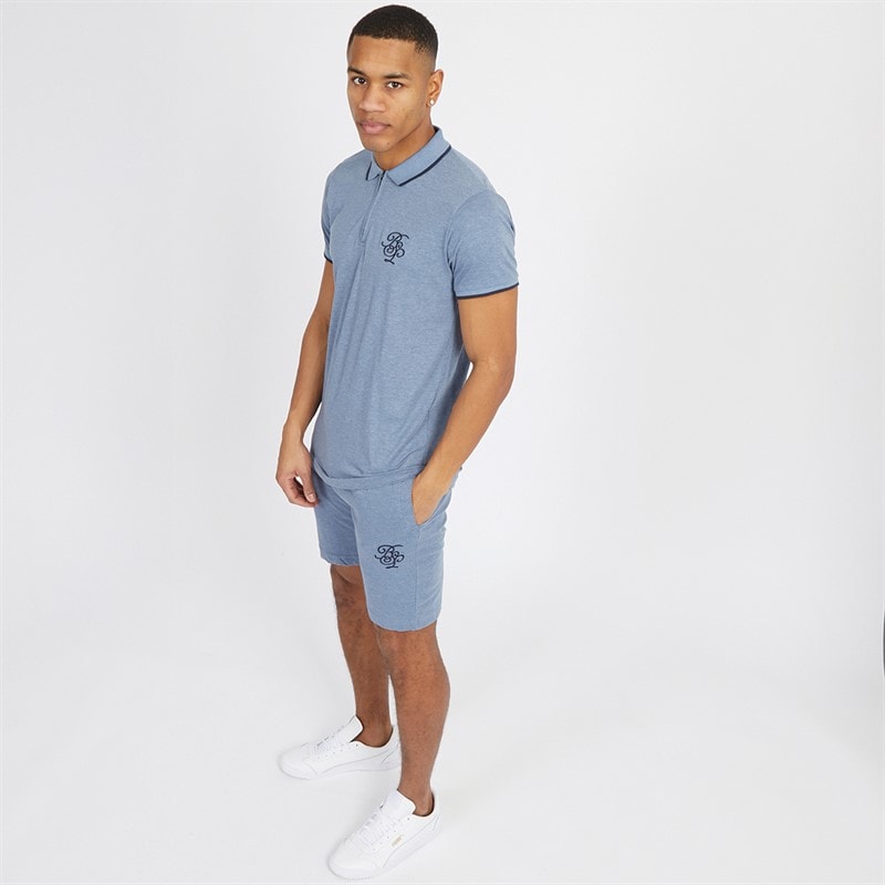 Brave Soul Mens Vernon Polo Shirt & Shorts Set Blue Marl - Image 4