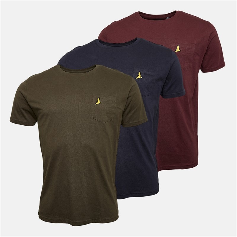 Brave Soul Mens Game Three Pack T-Shirts Navy/Khaki/Burgundy - Image 1