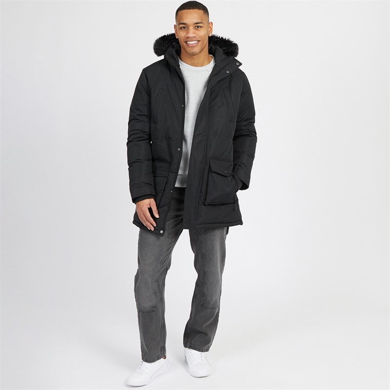 Brave Soul Mens Jethrow Tech Long Length Parka Black - Image 3