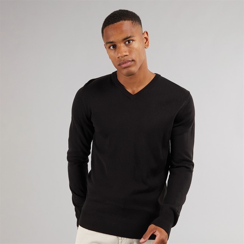 Brave Soul Mens Celestial V Neck Jumper Black