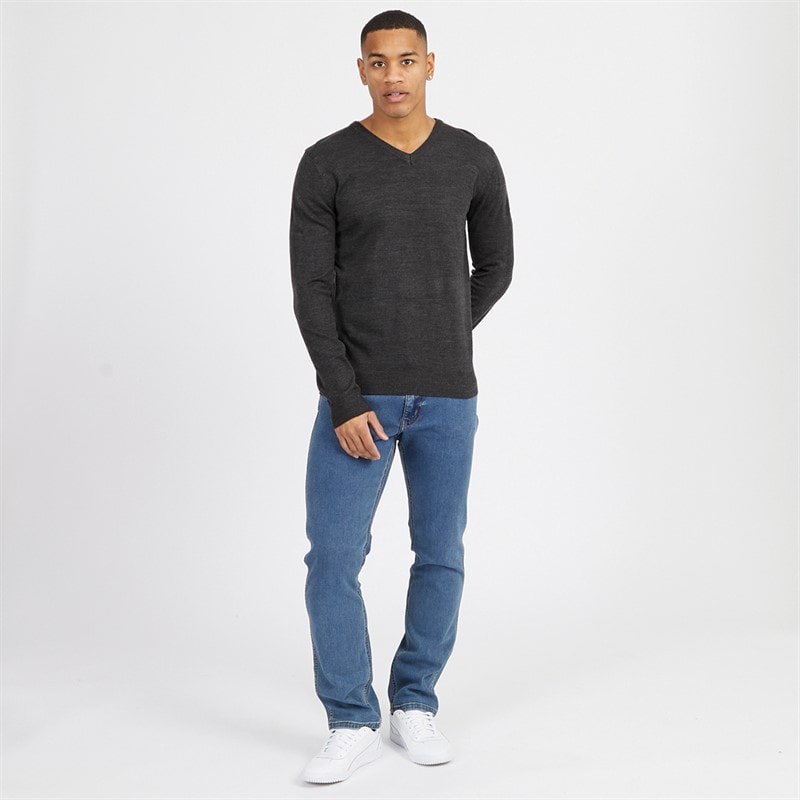 Brave Soul Mens Celestial V Neck Jumper Dark Charcoal Mix - Image 3