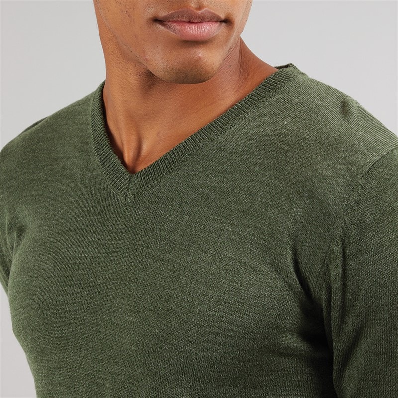 Brave Soul Mens Celestial V Neck Jumper Khaki Mix - Image 3