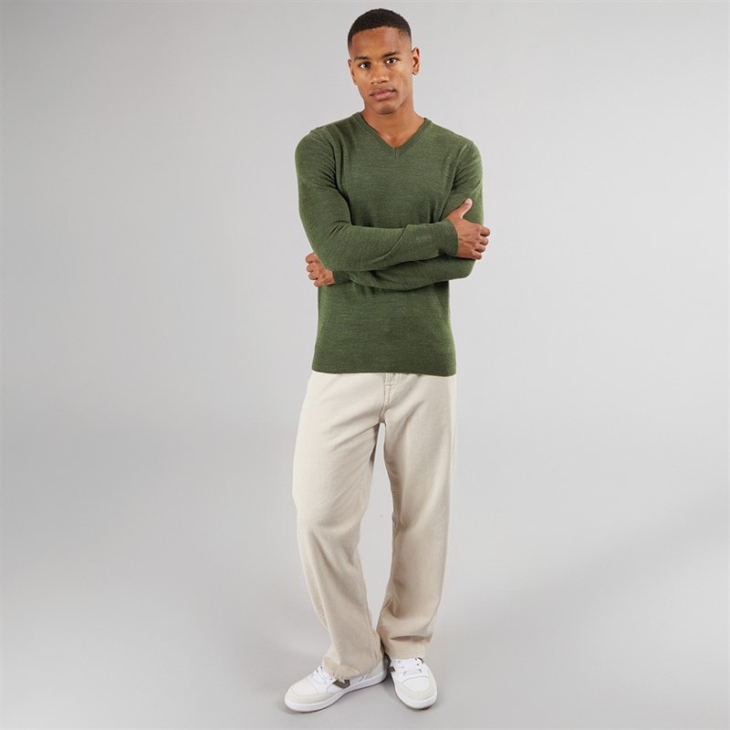 Brave Soul Mens Celestial V Neck Jumper Khaki Mix - Image 4