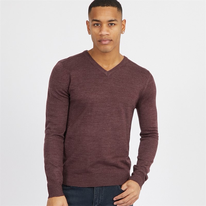 Brave Soul Mens Celestial V Neck Jumper Burgundy Mix