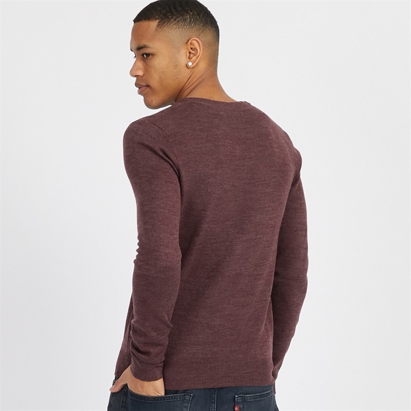 Brave Soul Mens Celestial V Neck Jumper Burgundy Mix - Image 2