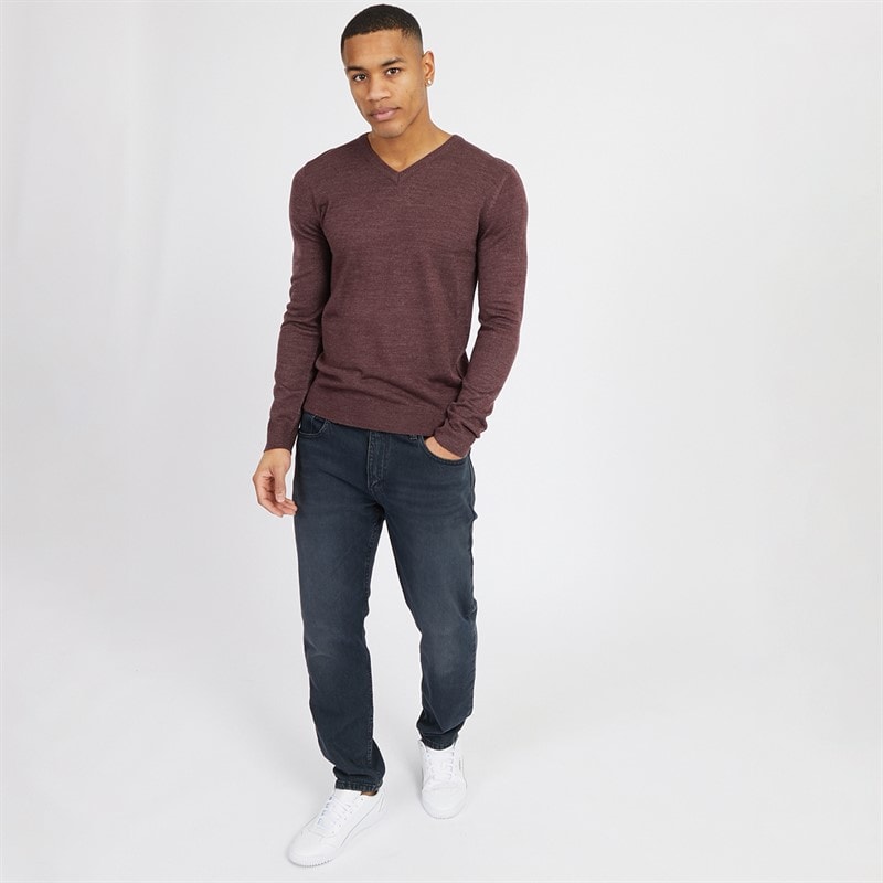 Brave Soul Mens Celestial V Neck Jumper Burgundy Mix - Image 3
