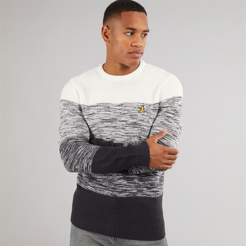 Brave Soul Mens Malik Crew Neck Jumper Navy/Ecru - Image 1