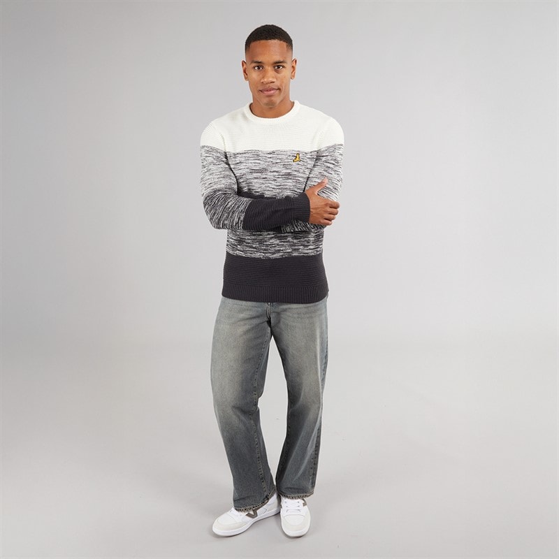 Brave Soul Mens Malik Crew Neck Jumper Navy/Ecru - Image 4