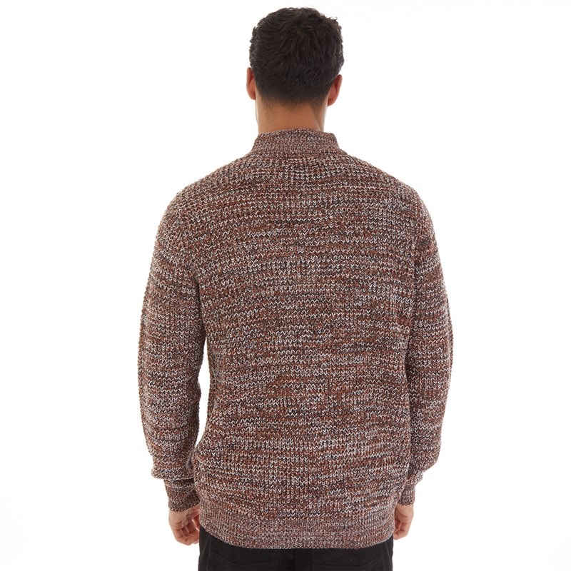 Brave Soul Mens Quarrie 1/4 Zip Funnel Neck Jumper Black/Brown/Ecru - Image 2