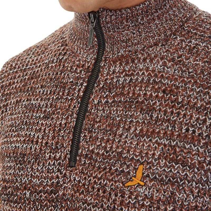 Brave Soul Mens Quarrie 1/4 Zip Funnel Neck Jumper Black/Brown/Ecru - Image 3