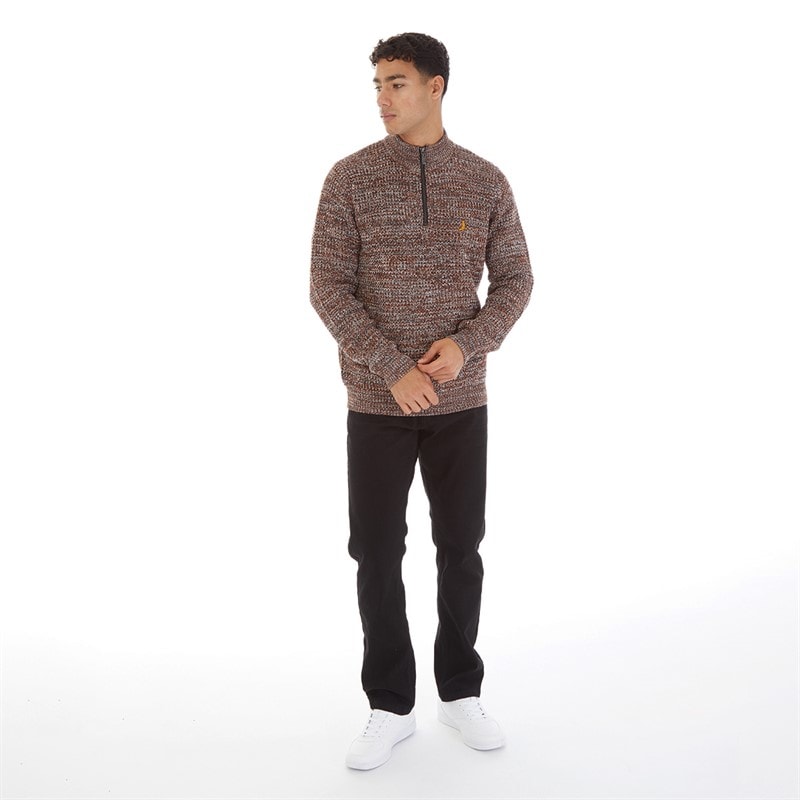 Brave Soul Mens Quarrie 1/4 Zip Funnel Neck Jumper Black/Brown/Ecru - Image 4