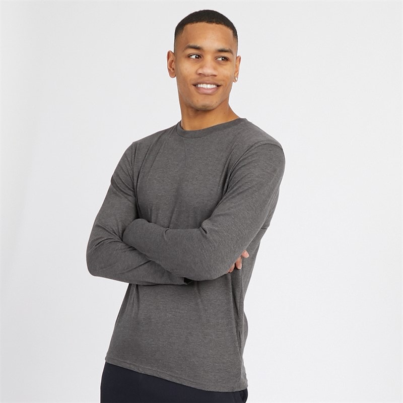 Brave Soul Mens Supreme Crew Neck Long Sleeve T-Shirt Charcoal Marl