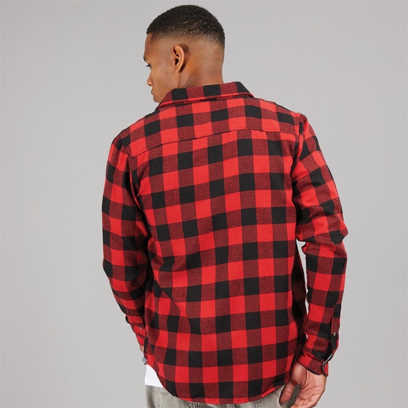 Brave Soul Mens Jack Checked Long Sleeve Shirt Red/Black - Image 2