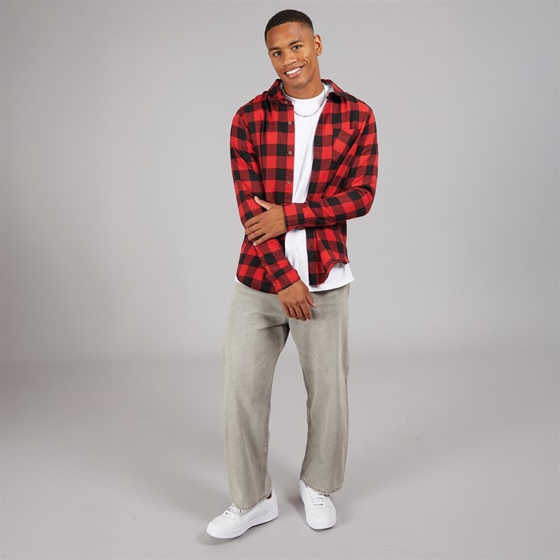 Brave Soul Mens Jack Checked Long Sleeve Shirt Red/Black - Image 3