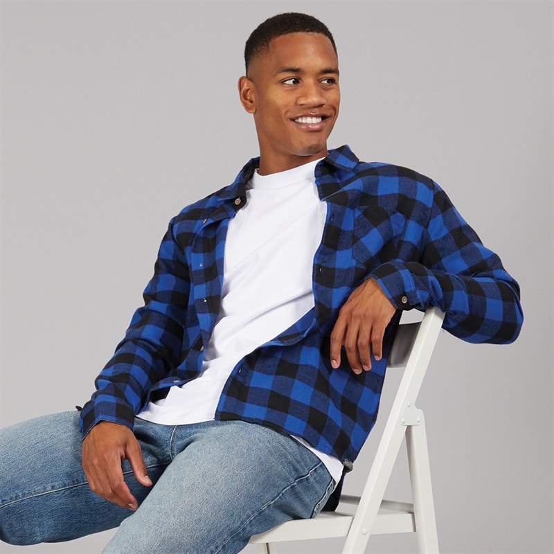 Brave Soul Mens Jack Checked Long Sleeve Shirt Royal/Black - Image 1