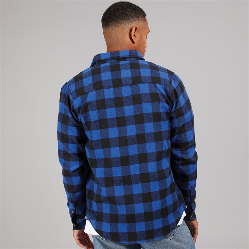 Brave Soul Mens Jack Checked Long Sleeve Shirt Royal/Black - Image 2