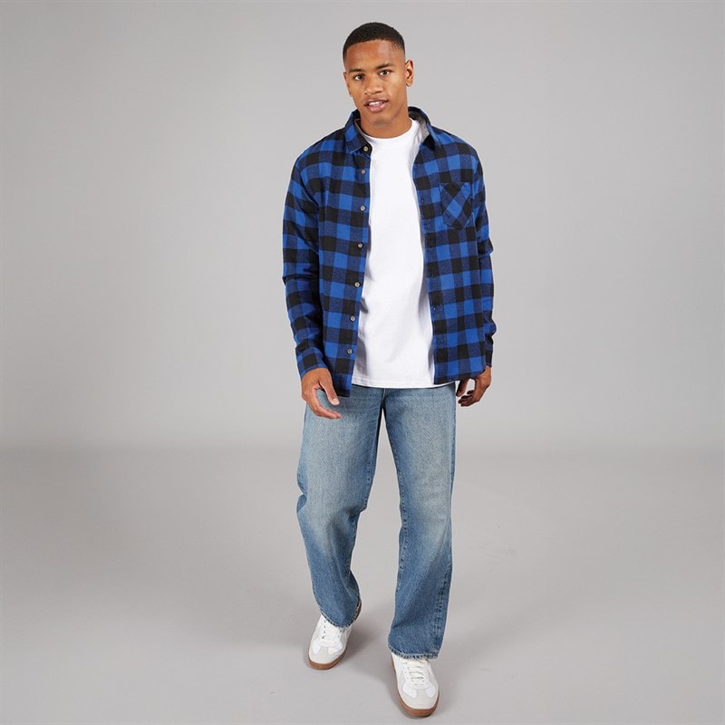 Brave Soul Mens Jack Checked Long Sleeve Shirt Royal/Black - Image 3