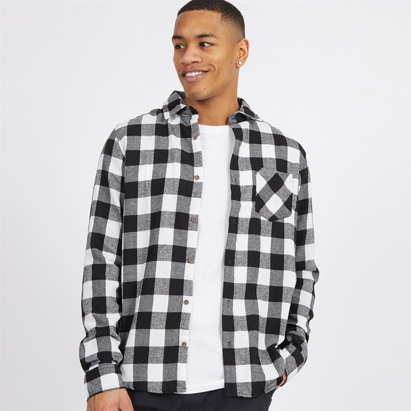 Brave Soul Mens Jack Checked Long Sleeve Shirt White/Black - Image 1