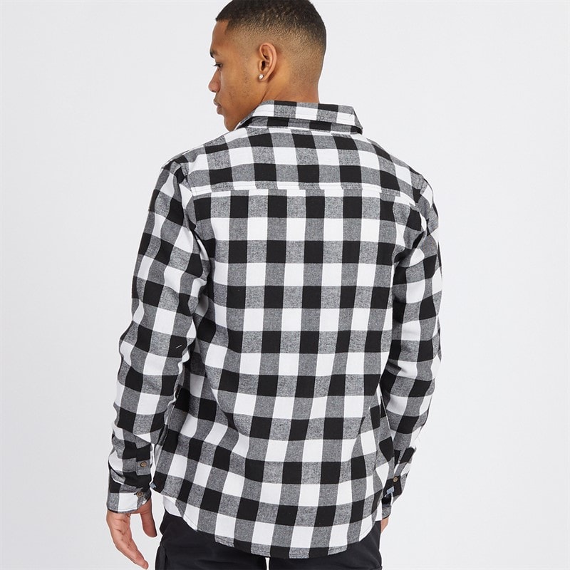 Brave Soul Mens Jack Checked Long Sleeve Shirt White/Black - Image 2