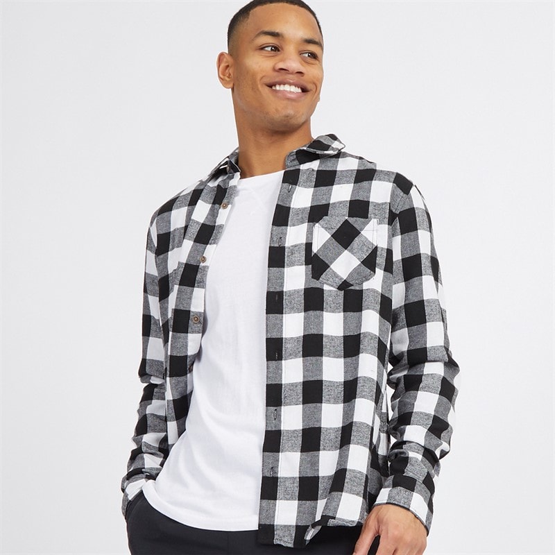 Brave Soul Mens Jack Checked Long Sleeve Shirt White/Black - Image 3