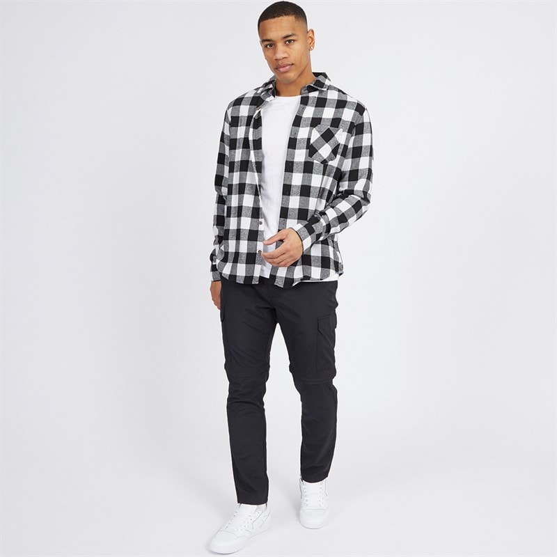 Brave Soul Mens Jack Checked Long Sleeve Shirt White/Black - Image 4