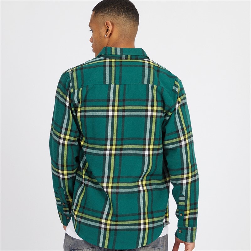Brave Soul Mens Arnault Checked Long Sleeve Shirt Green Check - Image 2