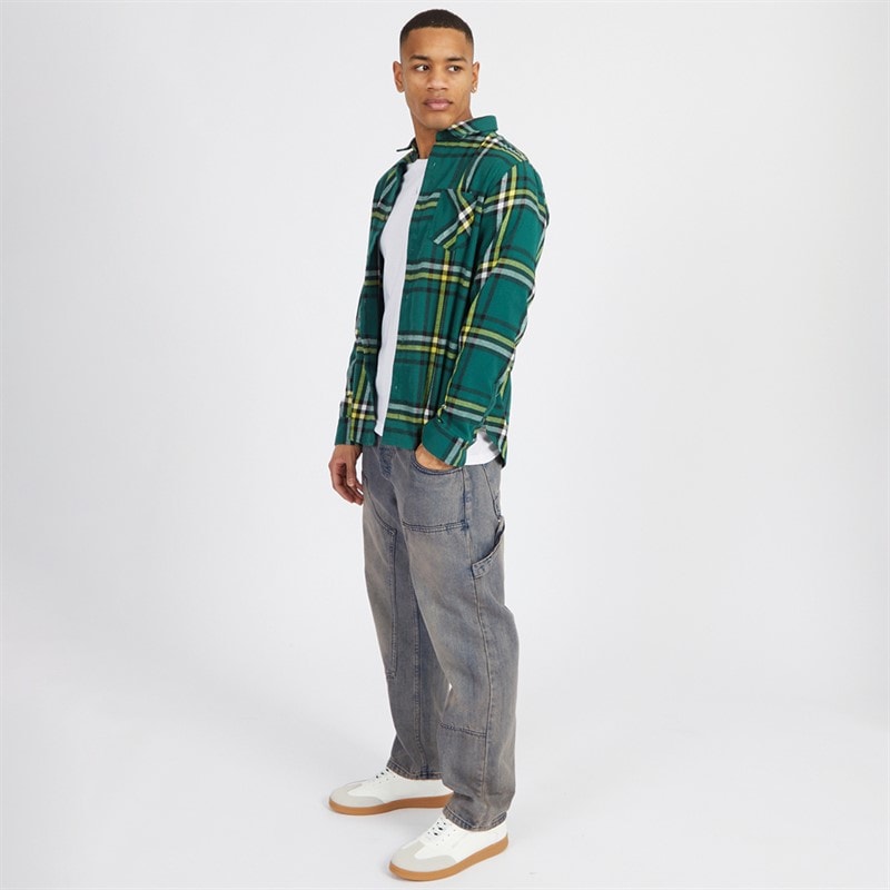 Brave Soul Mens Arnault Checked Long Sleeve Shirt Green Check - Image 3