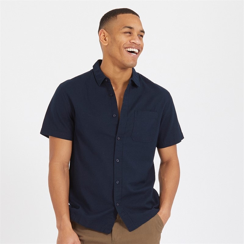 Brave Soul Mens Obliskc Short Sleeve Shirt Navy