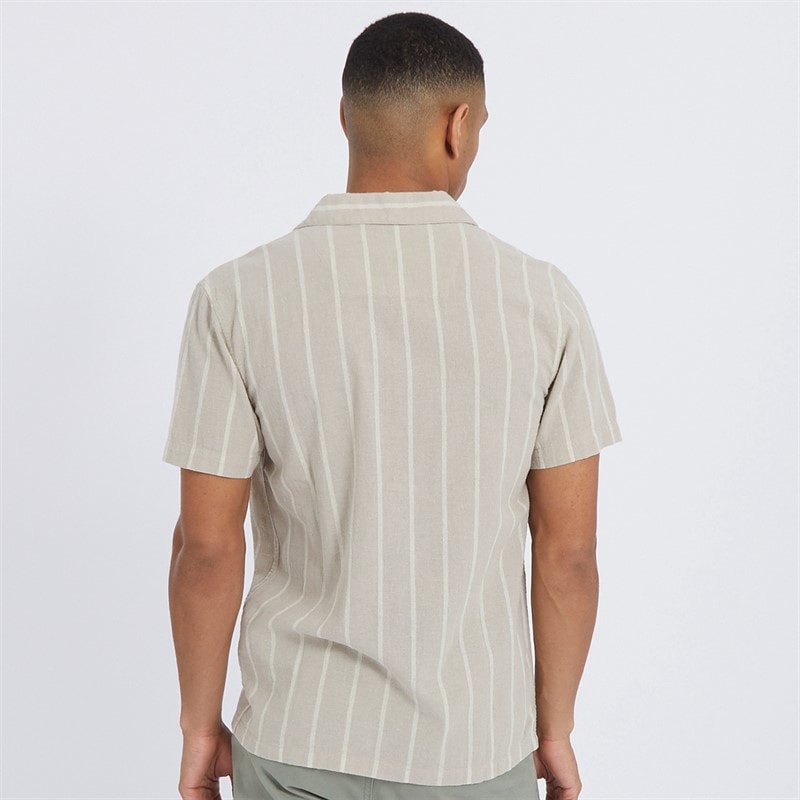 Brave Soul Mens Gogh Short Sleeve Shirt Stone/Ecru - Image 2