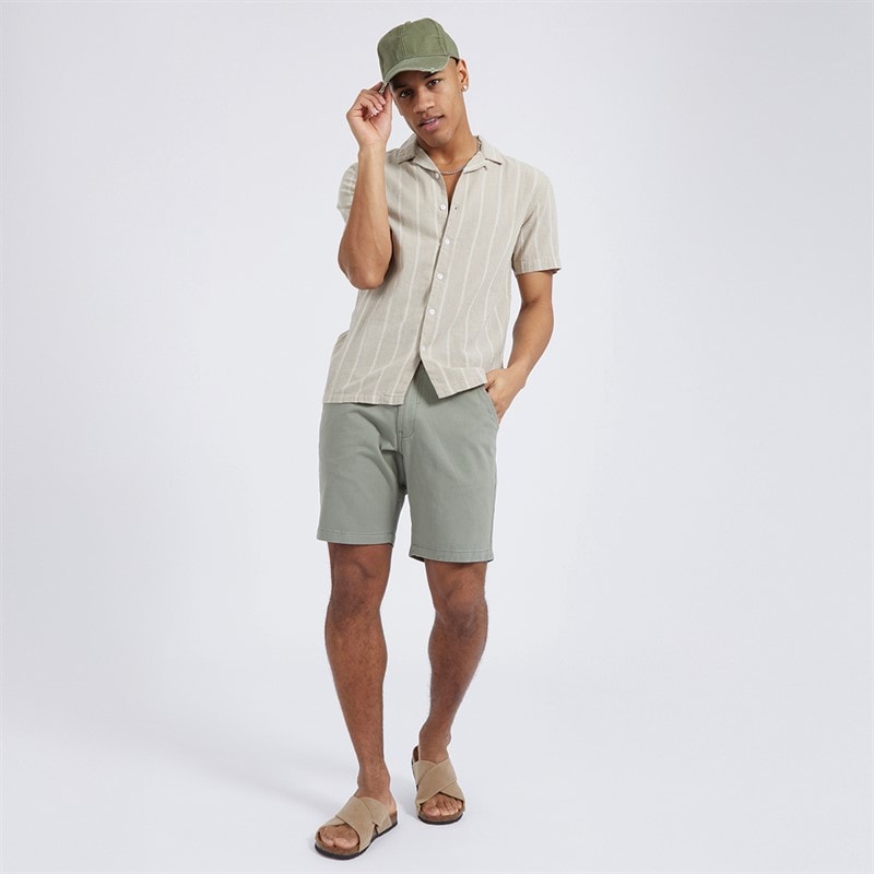 Brave Soul Mens Gogh Short Sleeve Shirt Stone/Ecru - Image 3