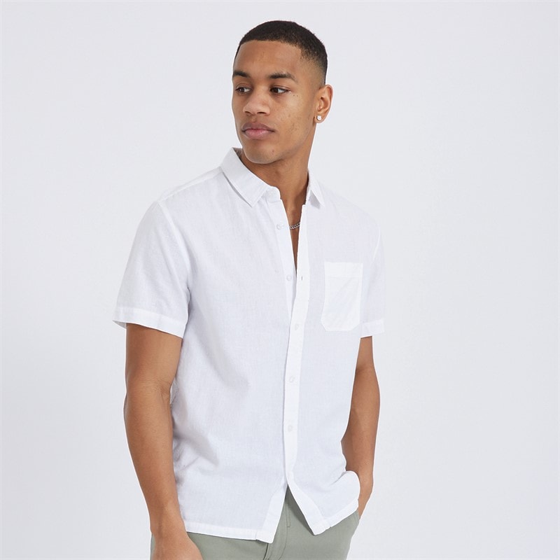 Brave Soul Mens Obliskc Short Sleeve Shirt Optic White - Image 1
