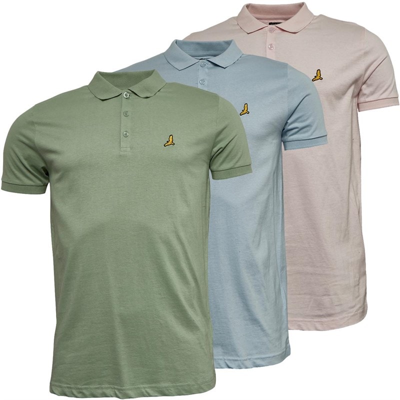 Brave Soul Mens Novek Three Pack Polo Shirts Pale Blue/Pale Pink/Mint - Image 1