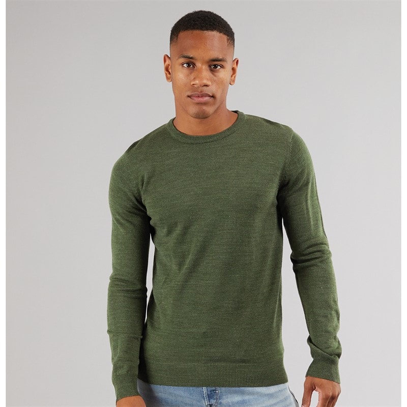 Brave Soul Mens Bohr Knit Jumper Khaki Mix - Image 1