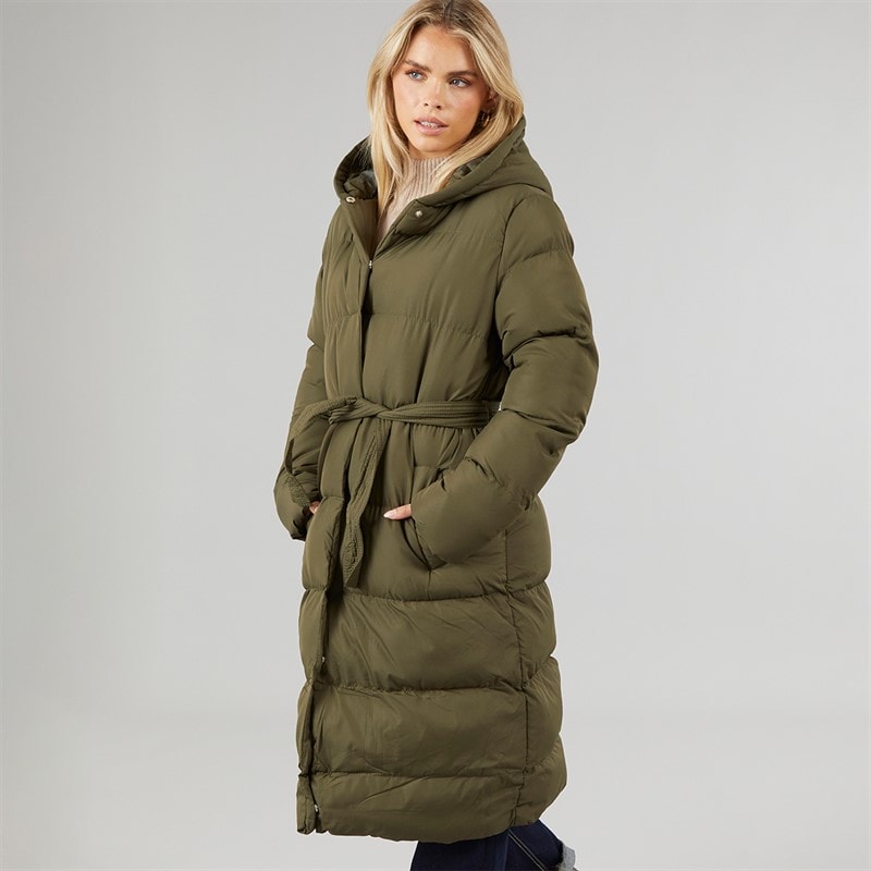 Brave Soul Womens Vine Maxi Puffer Coat Khaki