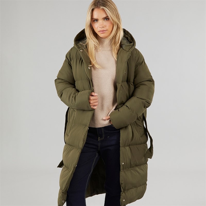 Brave Soul Womens Vine Maxi Puffer Coat Khaki - Image 3